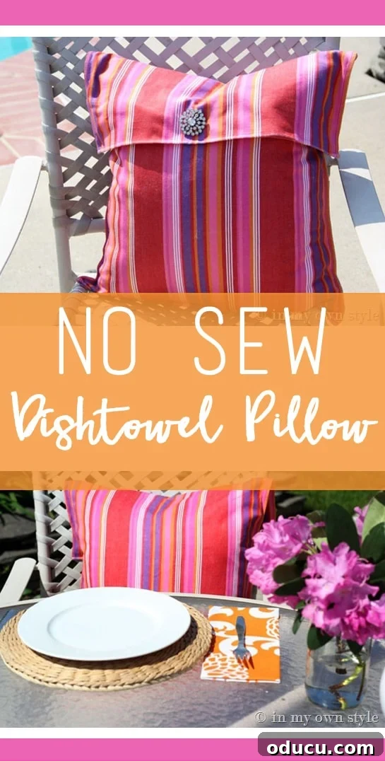 Effortless No Sew Dishtowel Pillow Covers 2 A beautifully styled outdoor setting featuring a no-sew dishtowel pillow, highlighting its suitability for outdoor entertaining.