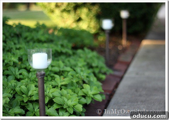DIY Outdoor Walkway Lights from Recycled Plastic Bottles in Daylight