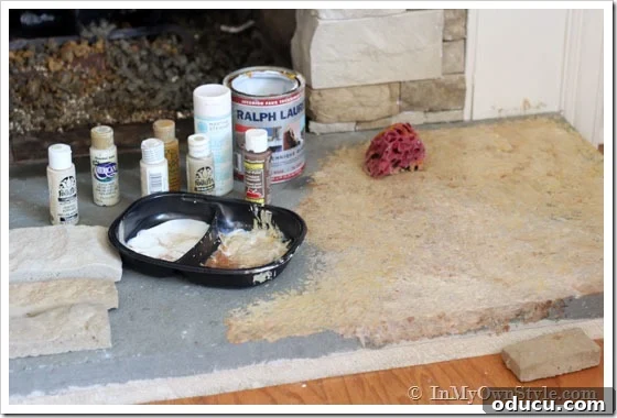 Setting up a fireplace hearth to paint.