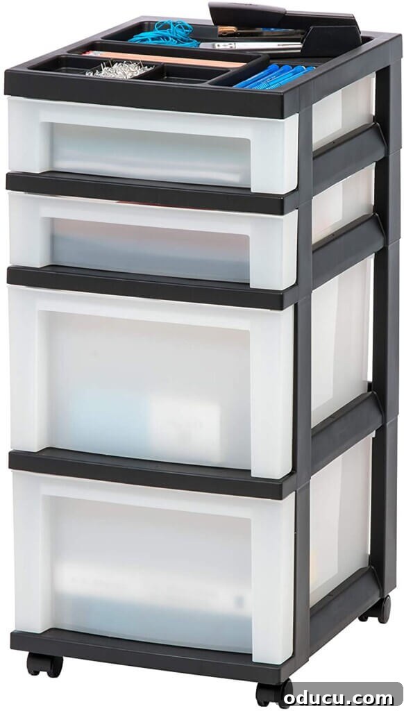 Stylish Dorm Room Decor for Less 10 plastic rolling cart with drawers for dorm rooms.