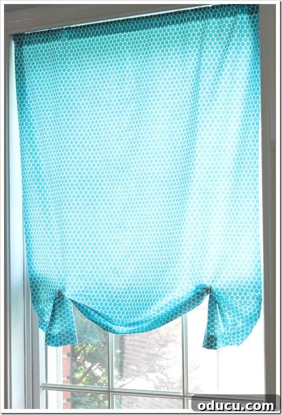 No Sew Fabric Window Shade with double clips, unlined version shown.