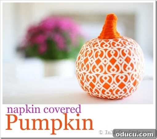 Pumpkin decorating idea that doesn't require carving. How to Make a Napkin Covered Pumpkin. #pumpkin #pumpkindecorating #fallDIY #FalldecoratingDIY #autumncrafts #fallcrafts Pumpkin-Decorating-Ideas - A beautiful faux pumpkin decorated with patterned paper napkins, perfect for elegant fall home decor.
