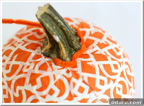 Autumn-Pumpkin-Decorating-I Autumn-Pumpkin-Decorating-I - Adding a pipe cleaner stem.