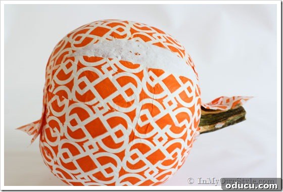 Decorate-for-Fall-ideas Decorate-for-Fall-ideas - Finishing touches, covering gaps on a napkin covered pumpkin.