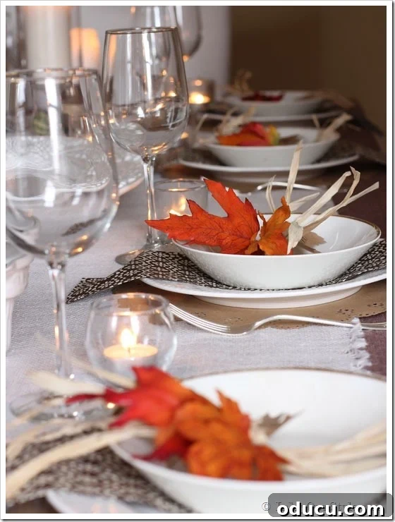 Handmade Autumn Leaf Place Cards 2 Thanksgiving table setting with fall leaf place cards