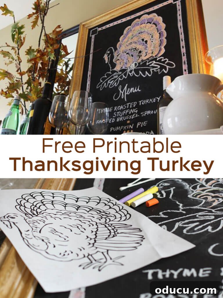 Festive Thanksgiving Turkey Chalkboard Art 6 Free Printable Turkey art for kids Thanksgiving craft.
