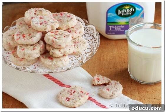 Pecan-Cherry-Cookie-Recipe - Serve with Milk Pecan-Cherry-Cookies on a cake plate along side a big glass of cold milk, ready for dunking.