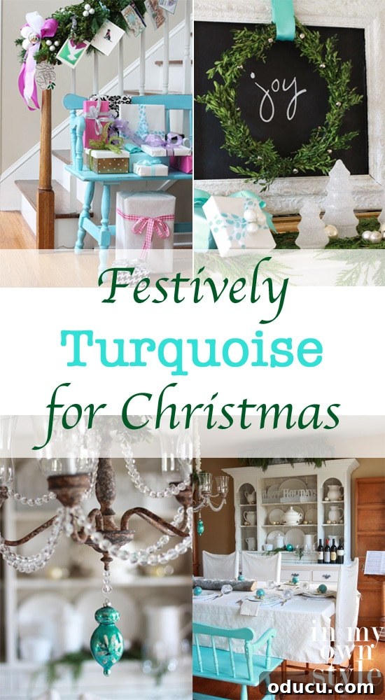 The Christmas House 3 Turquoise Christmas decorating ideas pin, inspiring unique holiday themes.