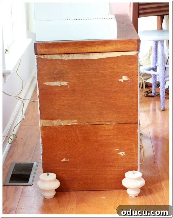 Furniture Reimagined 2 Repurposed furniture ideas using existing furniture like this old wood library drawer cabinet. A vintage wood file cabinet topped with a painted bookshelf.