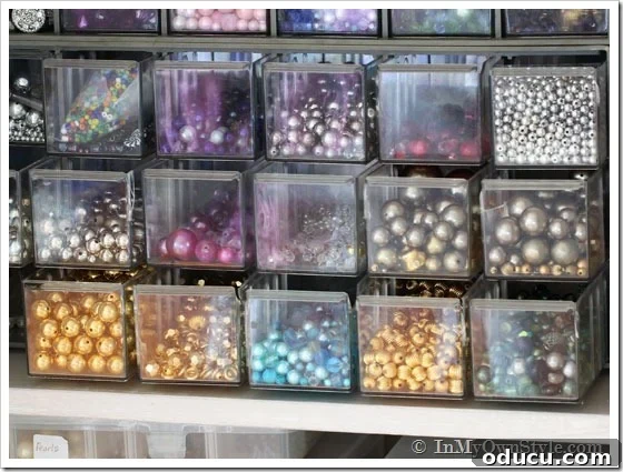 Craft Stunning Drop Dangles 3 colorful beads in storage drawers that will be make into drop earrings and dangle earrings.