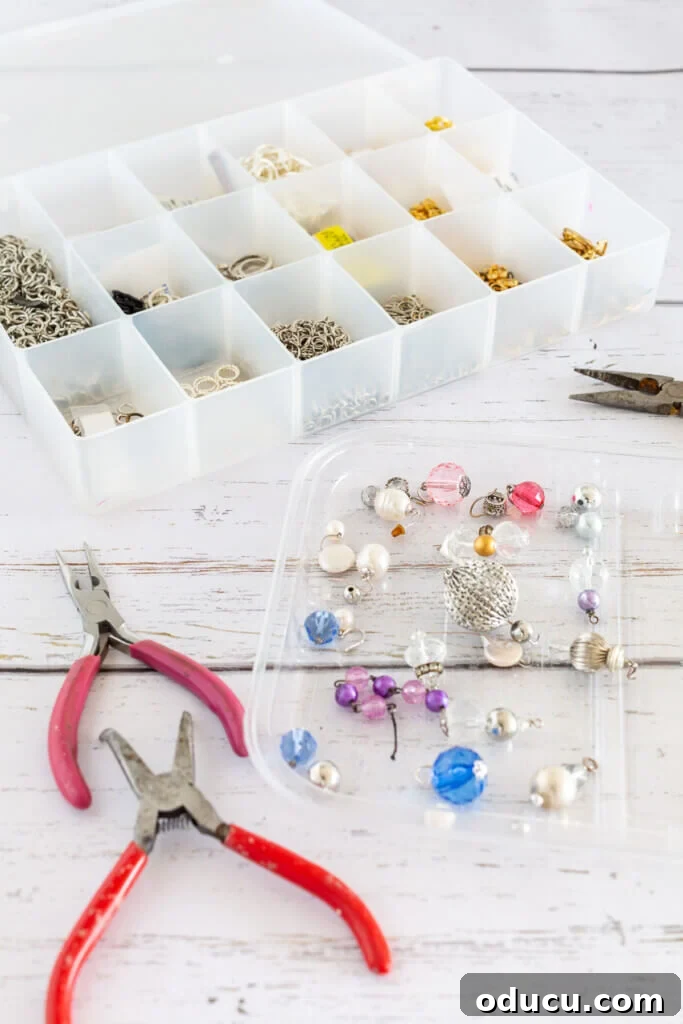 Craft Stunning Drop Dangles 4 earring making supplies and tools on tray and in a storage box