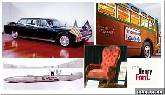 Diverse exhibits capturing American life at the Henry Ford Museum.
