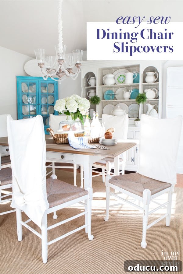 Transform Your Chairs with DIY Back Covers 2 dining room with white chairs and white DIY made slipcovers