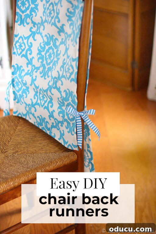 Transform Your Chairs with DIY Back Covers 3 No sew dining room chair back covers using white and turquoise fabric