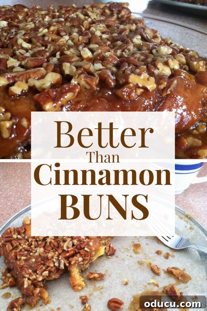 Coffee Breakers: Start Your Day Right 3 Graphic image with text overlay: 'Better Than Cinnamon Buns', showcasing delicious, gooey sticky buns fresh from the oven.
