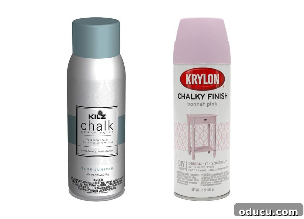 Selecting the Best Chalk Paint for Your Furniture 8 Two brands of chalk paint spray paint. KILZ and Krylon