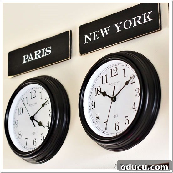 Mudroom-Wall Decorating Ideas Mudroom wall decorating ideas featuring three clocks with city signs, forming a stylish and functional display.