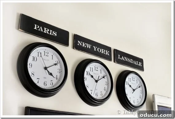 Decorating a mudroom with clocks and City names Decorating a mudroom with clocks and City names for a unique, organized look