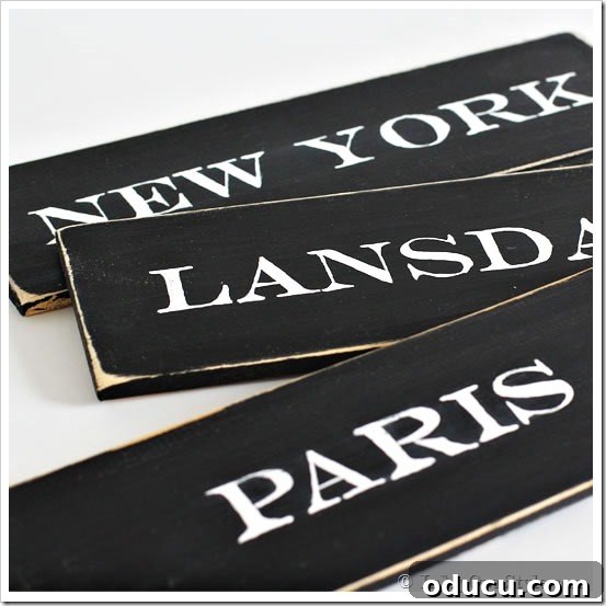 Make your own city signs to hang above clocks on your wall InMyOwnStyle Collection of DIY mudroom city signs, ready to be hung above wall clocks for a stylish and organized space.