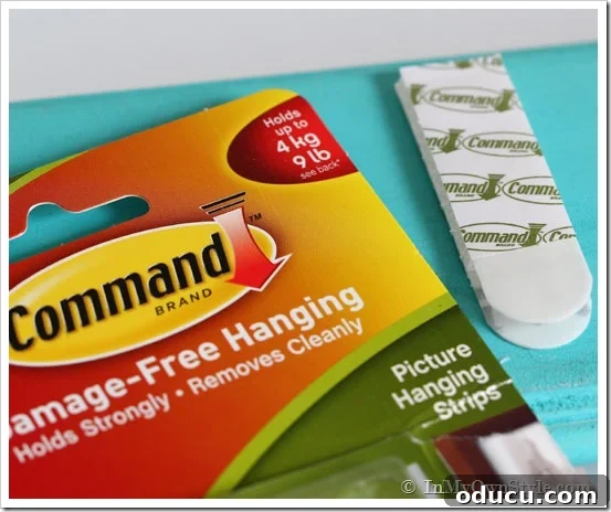 Command Brand Hanging Strips on Towel Rack Back Back of the chalk-painted towel rack showing Command Brand Damage-Free Hanging Strips.