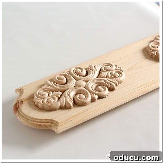 Wood Towel Rack with Attached Medallions Pine board with decorative wood medallions attached, ready for painting.