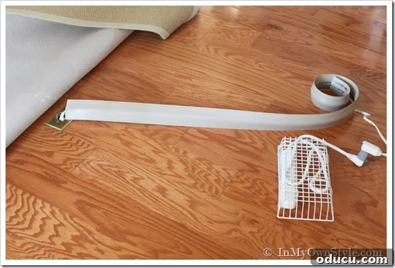 Clutter-Free Desk: DIY Cable Management 4 Vinyl cord cover and wire basket on the floor, ready for cord protection