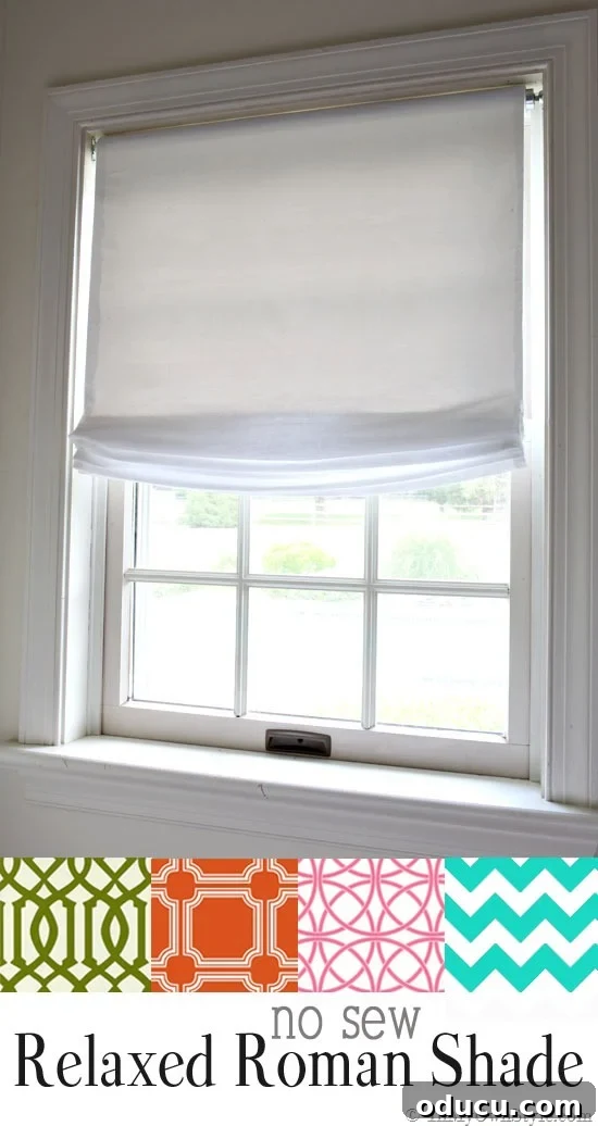 Achieve sophisticated window decor with these no-sew relaxed Roman shades, ingeniously made from a vinyl roller shade. Elegant no-sew relaxed Roman shades created from a vinyl roller shade