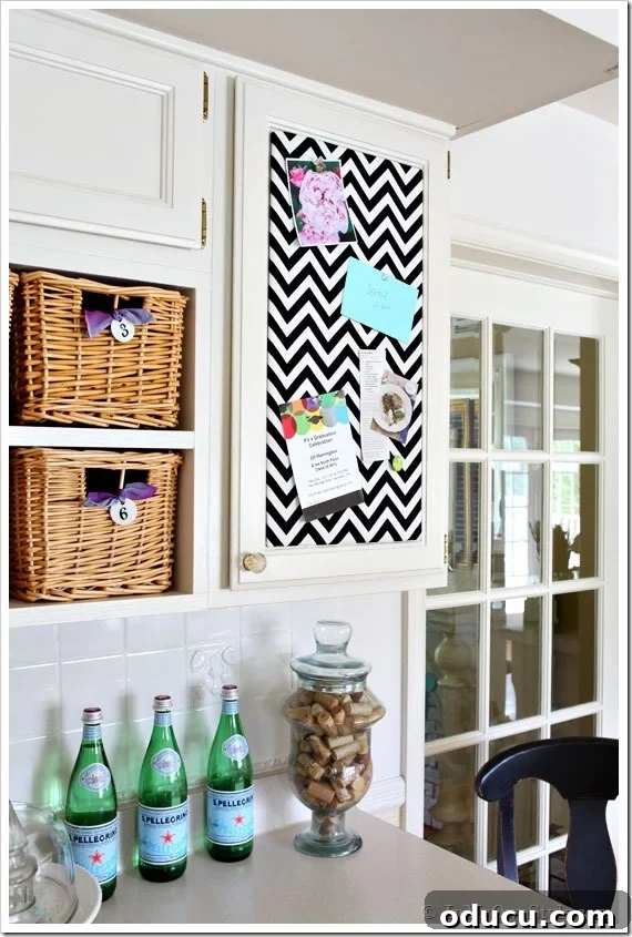 Cabinet-Memo-Board Board Kitchen Decorating Ideas Fabric covered Cabinet-Memo-