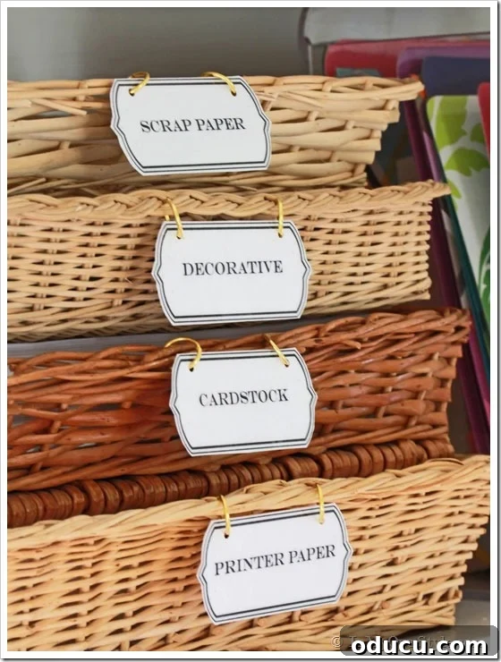 Office Paper Storage Ideas Home Office Paper Storage Idea for printer paper storage using baskets and stacking them. Then adding labels.
