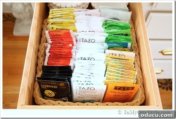 Organizing-drawers-using-baskets Organizing-teabags in a drawer-using-baskets.