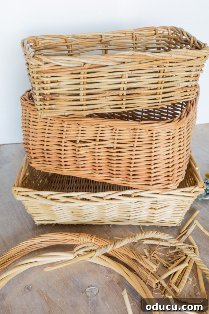 Thrifted Decorating Secrets Finding Your Home's Hidden Treasures 8 3 wicker baskets stacked on top of each other