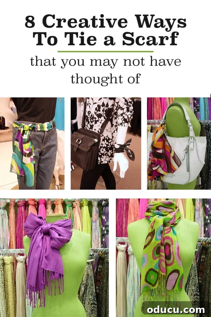 8 Creative Scarf Styling Ideas 2 Eight creative and stylish ways to tie a scarf, showcasing diverse techniques for enhancing any outfit.