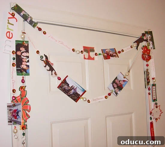 DIY Christmas Card Garland Craft Ideas Recycled Christmas Card Garland adorning a festive Christmas tree with photos of friends and family