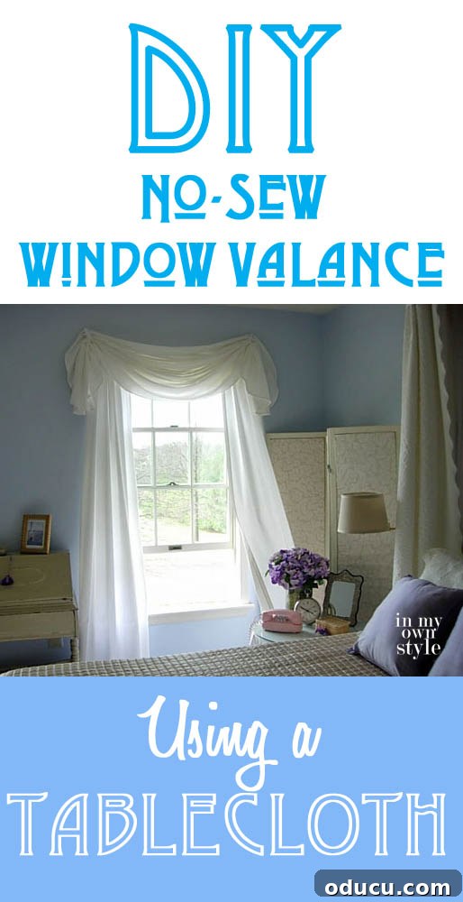 Tablecloth Transformations: Chic Window Decor 2 DIY No-Sew Window Valance using a Tablecloth. It doesn't get much easier than this!
