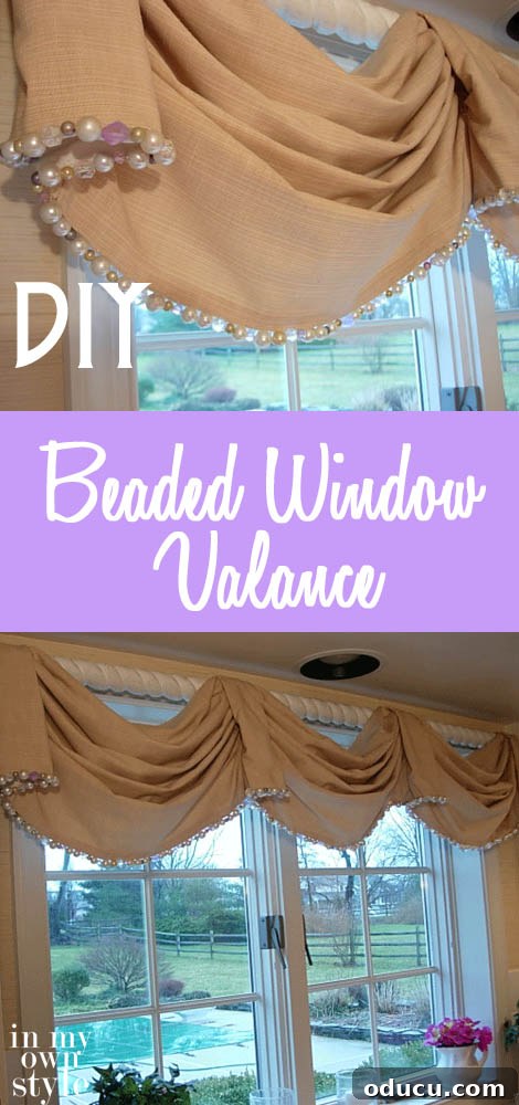 Shimmering Beadwork Window Valance 2 Stunning DIY Beaded Window Valance: A close-up of a decorative window treatment with elegant beadwork.
