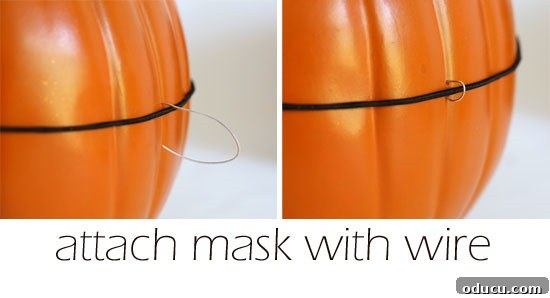 Whimsical Pumpkin Carving Ideas for Halloween 15 Using wire to attach mask to carved pumpkin.