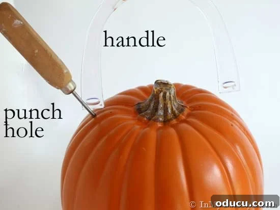 Whimsical Pumpkin Carving Ideas for Halloween 5 Pumpkin Carving Ideas: Punching a hole for handles