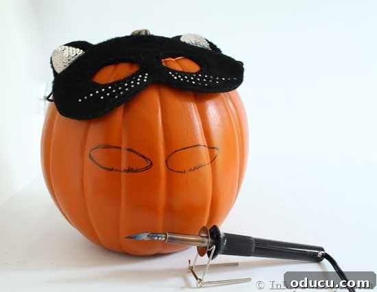 Whimsical Pumpkin Carving Ideas for Halloween 8 Place mask on pumpkin and trace eyes