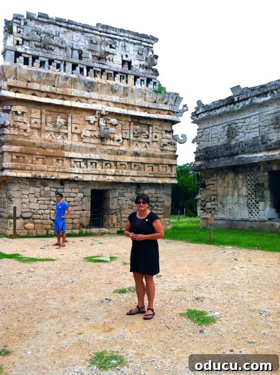 Diane's Visit to Chichen Itza Diane posing happily at the historic site of Chichen Itza, capturing memories of the ancient Mayan civilization.