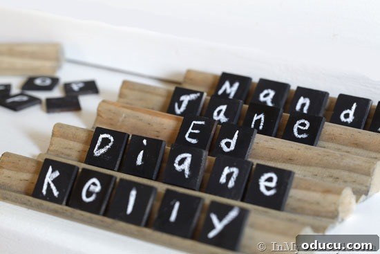Our Fall Home Tour Capturing Autumns Essence 2 Scrabble tile table place cards - Personalized fall place settings
