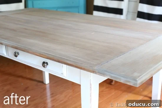 Dining Table After Makeover with Weathered Driftwood Stain
