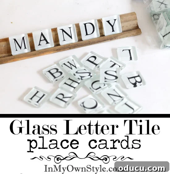 Chalkboard Seating Tile Displays 2 white glass Scrabble tiles