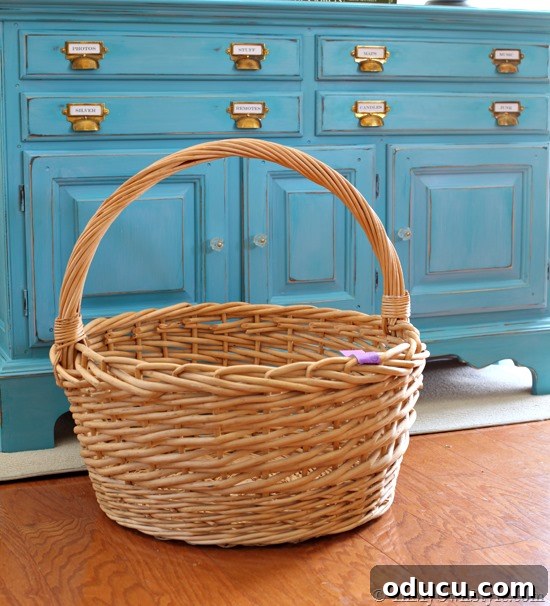 DIY Christmas Tree Collar made from a thrift store basket to hide the tree stand
