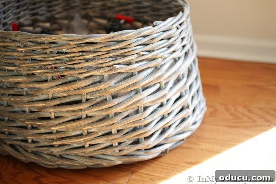 Trimming rough edges of the basket for a polished Christmas tree collar