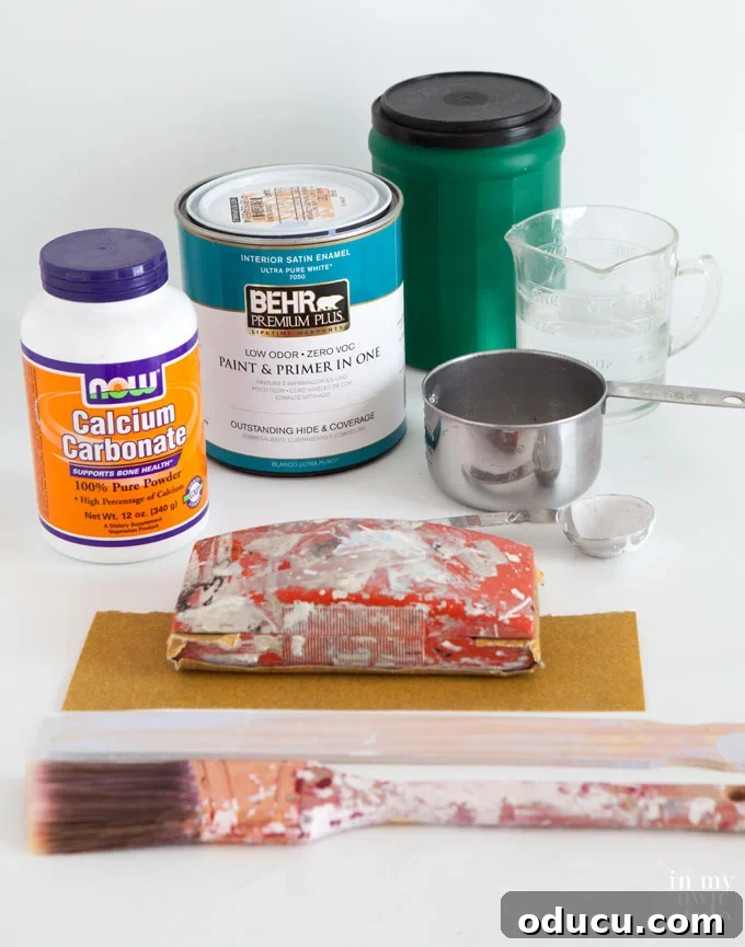 Unlock Amazing Furniture Makeovers with Homemade Chalk Paint 3 Essential supplies needed for making homemade chalk paint, including paint, mixing bowls, and powders.