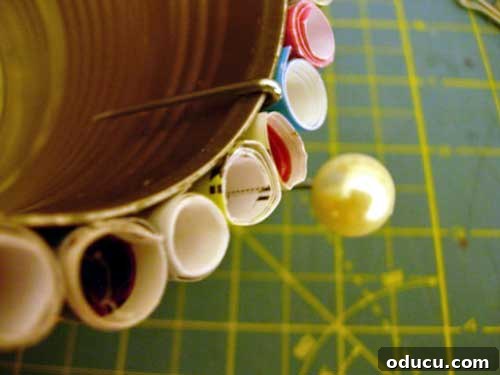 Decorative Hooks on Upcycled Can Trash to Treasure Tin Can: DIY craft supply organizers with hook detail