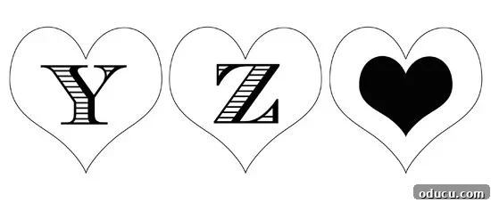 Heartfelt Initial Crafts: Free Valentine Printables 12 Valentine's Day Free Printable Heart Initial Gift Tags, Page 3: Letters Y-Z and an extra heart shape, for all your crafting needs.