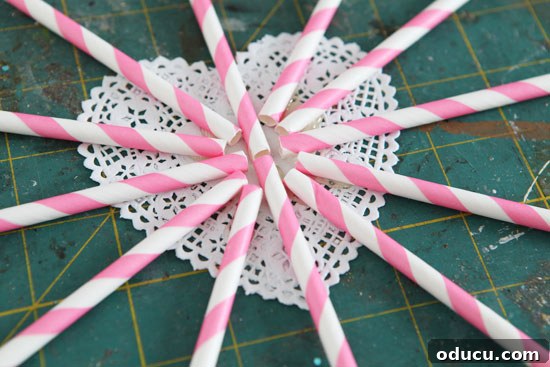 Heartfelt Initial Crafts: Free Valentine Printables 7 Detailed instructions on how to make a creative Valentine's gift tag using colorful paper straws and doilies.
