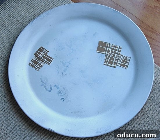 spray painted tray for a decoupage table