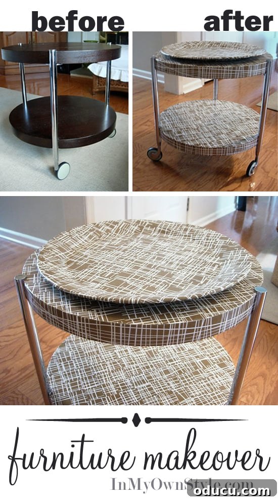 Before and After Decoupage Table Makeover